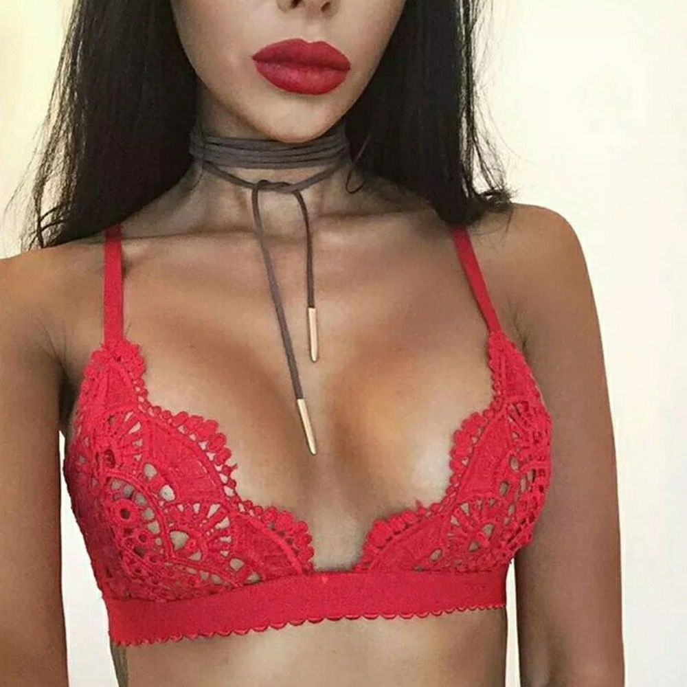 Floral red lace bralette (unpadded)